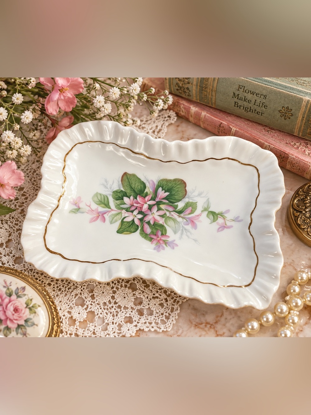 Vintage Royal Adderley Mayflower Fine Bone China England Cream & Sugar Tray